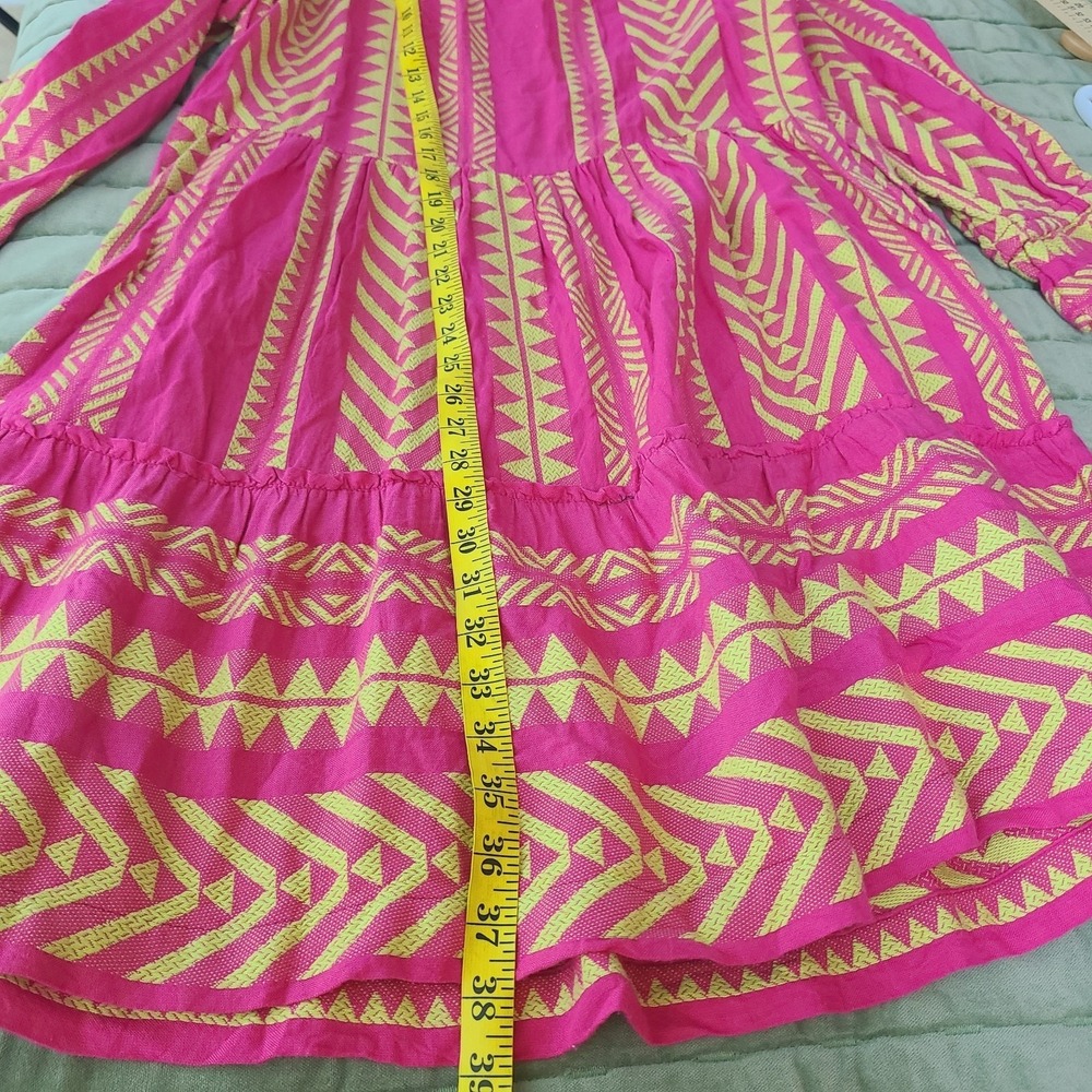 NEW Maeve Anthropologie Embroidered Boho Tassel Dress Pink Yellow Geometric M - Picture 12 of 14
